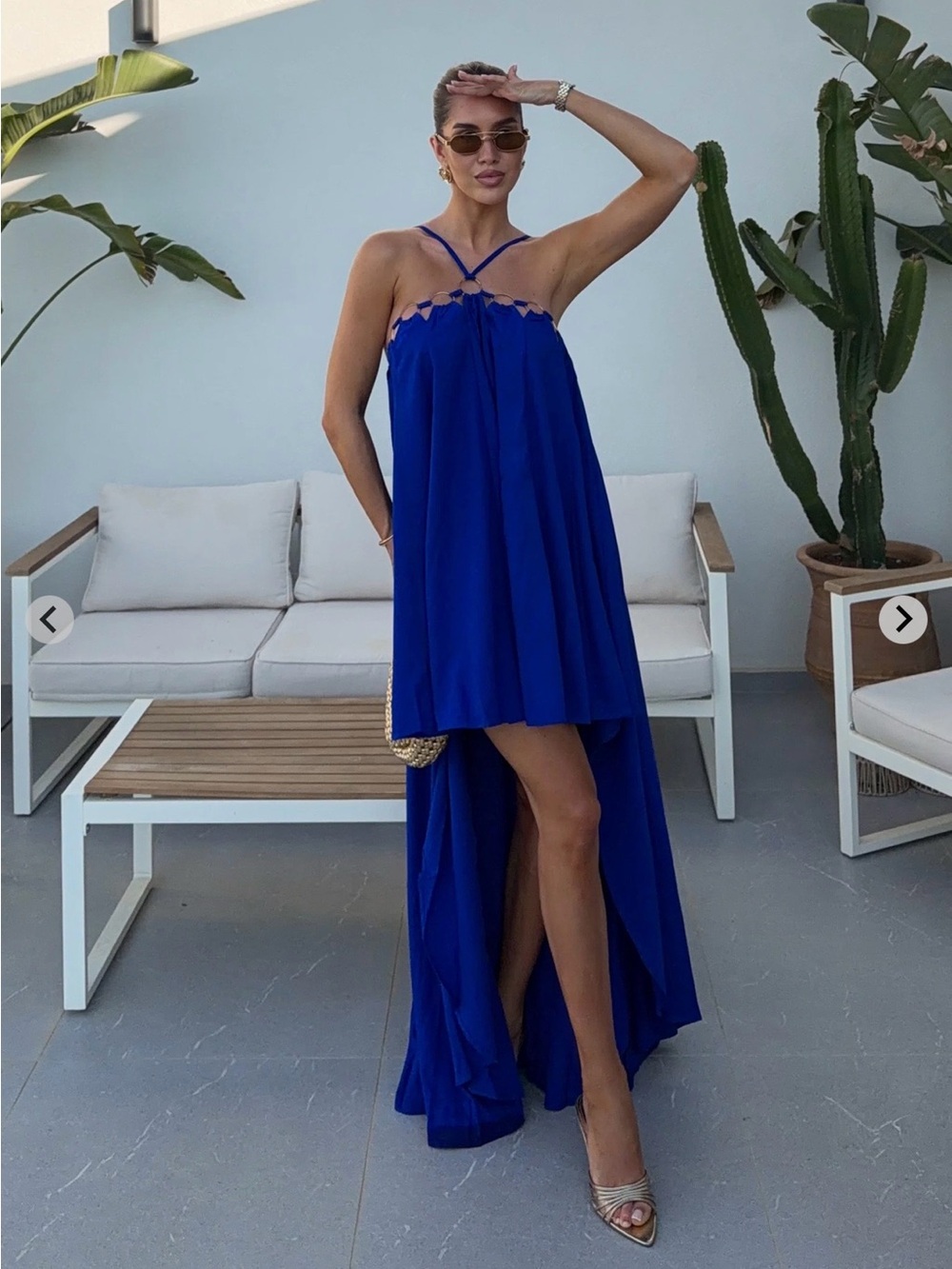 Blue A-Line Maxi Dress with Cut-Out Details